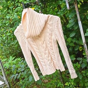 Theory Wool Cashmere Mixed Cable funnel neck Thick Knit Sweater sz S